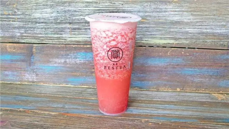 Strawberry Slush Tea - Pink slushy tea with fresh strawberry bits at Bestea & Sushi, a Japanese restaurant in Oviedo